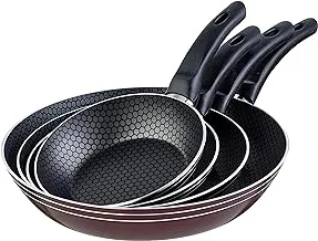 Trueval Teflon Frying Pan, 4 Pieces - Dark Red