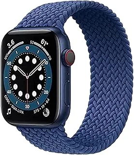 Braided solo loop stretchy fabric elastic watch band size 42/44 mm wrist size 140-220 mm for apple watch series 1/2/3/4/5/6/se - blue