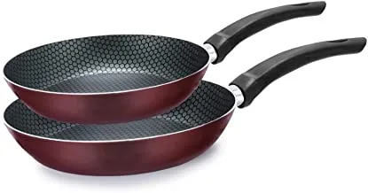 Trueval Teflon frying pan set, 2 pieces (size 16-22), dark red