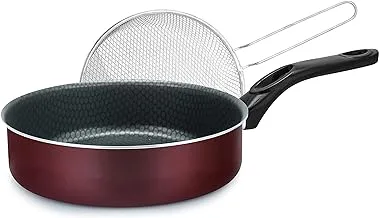 Trueval frying pan with frying net - dark red