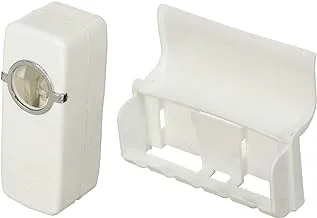 Plastic toothpaste dispenser and toothbrushes holder, white