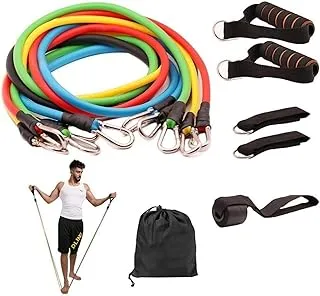 Generic 11 Pcs Resistance Fitness Band Set with Stackable Exercise Bands Legs Ankle Straps Multi-function Professional Fitness Equipment