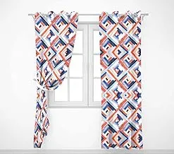 Penguin Modern Printed Curtain Plush - 250 * 140 - Orange& Blue Diamonds