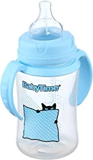 Baby Time Baby Accessories BT077 PP Wide Neck Bottle With Handle 250 cc blue cat 1.0 Piece