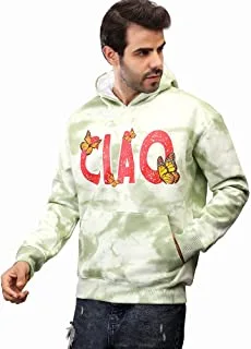 mens Coup - Tie & Dye Slim Fit Graphic Print with Long Sleeves and Kangaroo Pockets Casual Hooded Sweatshirt, M.Green, XXL