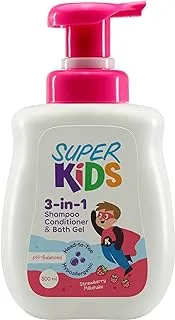 Super kids 3 in 1 Shampoo Conditioner and Bath Gel - 500 ml- strawberry