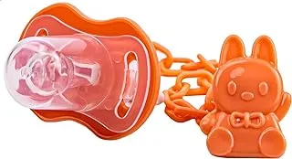 La Frutta Pacifier with Cover and Rabbit Shaped Chain, Orange - 6 to 18 Months