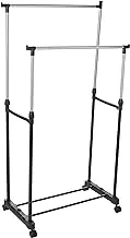 Removable and retractable metal black double pole telescopic clothes hanger