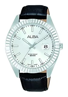 Alba Watch for Men, Automatic Movement, Analog Display, Black Leather Strap-AS9K05X1