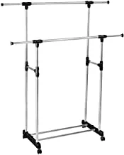 Large double-pole clothes hanger, garment drying rack with rolling wheels, adjustable bars (stainless steel poles)