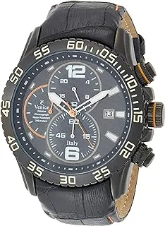 Venice t6003-ipb-o crocodile embossed leather round chronograph analog watch for men - black