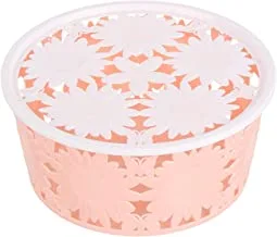 Flower-Design Round Plastic Basket with Cover - Light Pink White