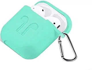 جراب Airpods مع حزام غطاء واقٍ من السيليكون وجلد لسماعات Apple ، فيروزي