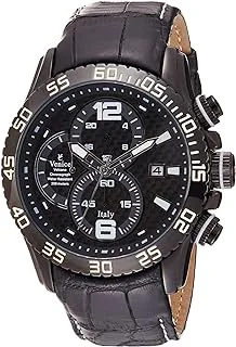 Venice T6003-IPB-W Crocodile embossed Leather Two-Tone Round Chronograph Analog Watch for Men - Black