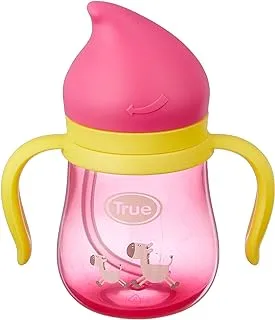 True Baby Cup with Silicone Straw, Cover and Handles, 210 ml - Yellow and Red