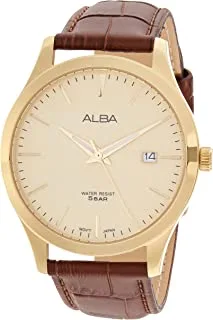 Alba Crocodile Embossed Leather Band Analog Watch for Men - Brown and Gold