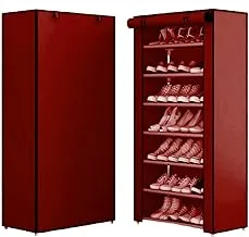 Canvas Shoes Cabinet Red 7 Shelves