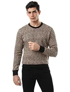 Off Cliff Men Striped Elastic Trims Long Sleeves Crew Neck Cotton Pullover Sweatshirt