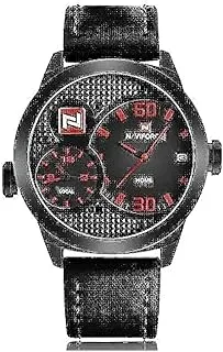 Naviforce Watch for Men, Quartz Movement, Analog Display, Black Stainless Steel Strap-9092 B-R-B