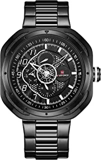 Naviforce Watch Unisex , Quartz Movement, Analog Display, Black Stainless Steel Strap-9141S B-W-B