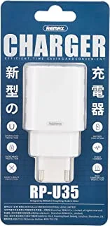 Remax RP-U35 Dual USB Wall Charger With Two Ports It Was Provides Fast Charging And Battery Protection Practical For Cellular Phones - White