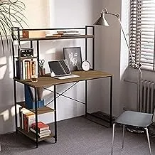 Computer desk 120 cm with hutch and storage shelves brown