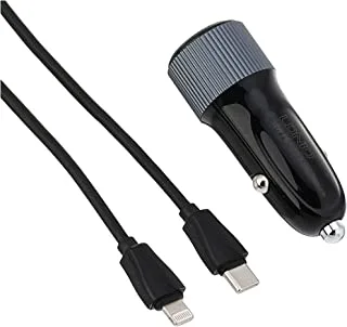 شاحن سيارة Ldnio C510Q ثنائي المنافذ USB-A و USB-C محرك توربو مع كابل لايتنينج 1 متر - أسود