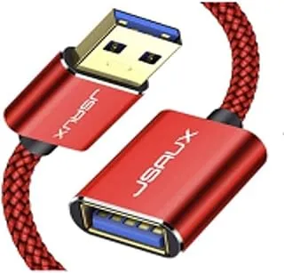 كابل تمديد JSAUX USB 3.0 ، USB A ذكر إلى أنثى سلك تمديد متين مضفر مادة سريعة نقل البيانات 2 متر أحمر