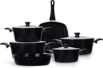 Top Chef Granite 10 Pieces set (pot18-20-24-28-Grill28-tray26) Black