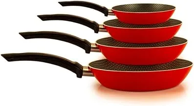 Trueval Teflon frypan set 4 pieces 16-18-22-26 color red