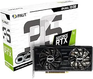 بطاقة رسومات Palit GeForce RTX 3050 Dual OC ثنائية المروحة ، ذاكرة GDDR6 سعة 8 جيجابايت ، ذاكرة 128 بت ، 2560 نواة Cuda ، ساعة دفع 1822 ميجاهرتز ، 14 جيجابت في الثانية ، ناقل PCI-E 4.0 ، 224 جيجابت / ثانية أبيض وأسود ، HDMI ، DP | NE63050T19P1-190AD غير LHR