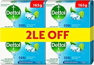 Dettol cool anti-bacterial bathing soap bar for effective germ protection, personal hygiene & odour protection , mint & bergamot fragrance, 4 pieces 165g @20%