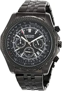 Megir ms2006g-bk-1 round stainless steel analog watch for men - black