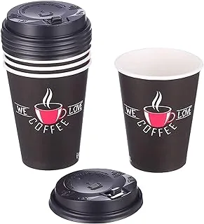 Paper Cups with Lids for Hot Drinks, 12 oz - 5 Pieces