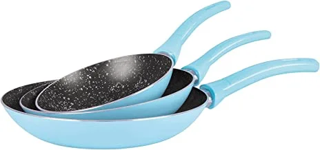 Grandi Cook Pop Fry Pan Set 16-22-26 Baby Blue and Granite Black