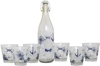 Decover GCN724.13 Lella Amerigo Drinking Cups Set Contains Bottle 1 Liter Capacity With 6 Glass Cups 270 Ml