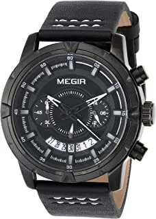 Megir ml2047g/bk-1 analog leather watch for men