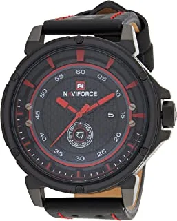 Naviforce Watch for Men, Automatic Movement, Analog Display, Black Leather Strap-7503456001166