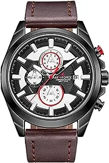 Naviforce Watch for Men, Quartz Movement, Analog Display, Brown Leather Strap-AF8006 B-B-D.BN