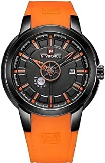 Naviforce Watch for Men, Automatic Movement, Analog Display, Orange Rubber Strap-NF9107 B-B-O