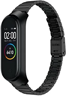 Generic سوار معدني سوار حزام ل Xiaomi Mi Band 3/4 حزام قابل للتنفس بديل M3 M4 Plus سوار Xiaomi MiBand 3 4 Smart Watch - أسود