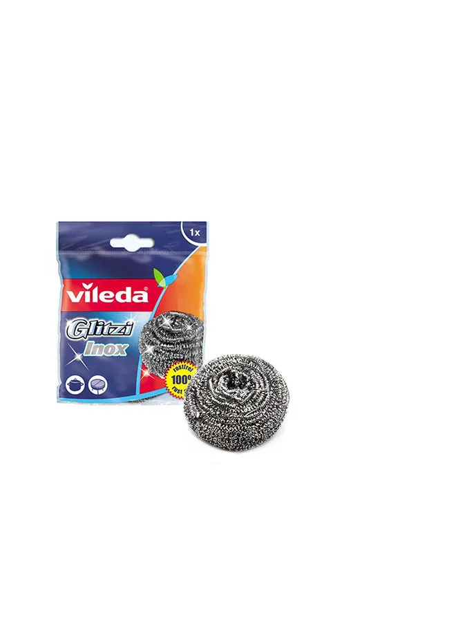 Vileda Glitzi Inox Spiral Scourer 1Pc, Stainless Steel, Anti-Burn Cleaning, Long-lasting, Ergonomic Design (1 Pc Per Pack) Grey