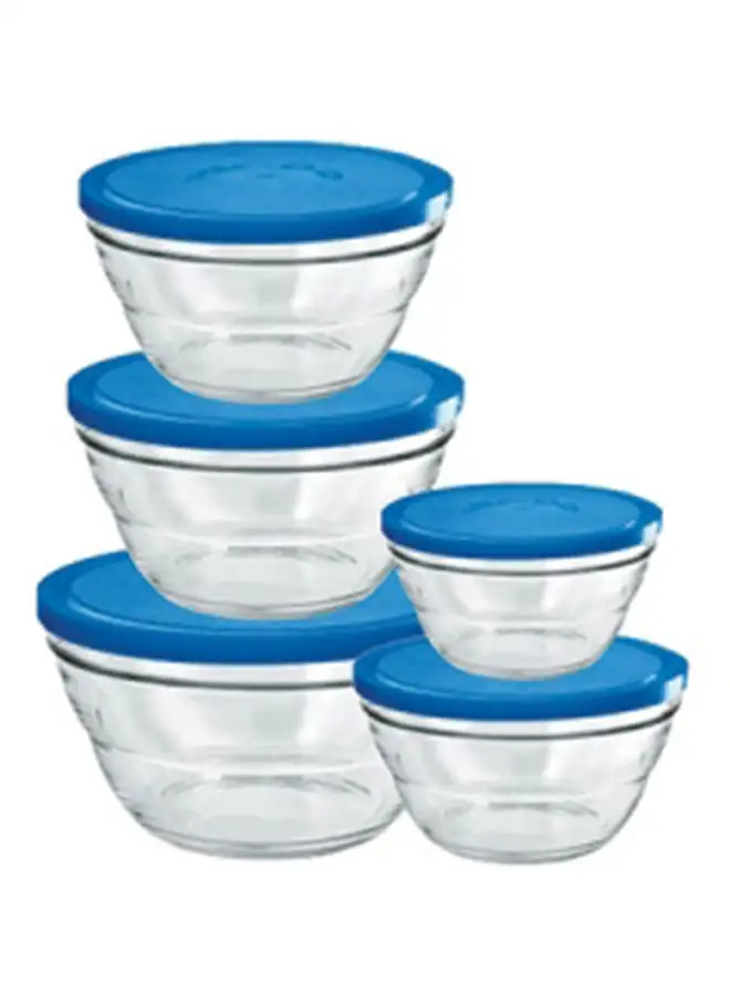 Borgonovo 5-Piece Food Containers With Lid Clear/Blue 10cm