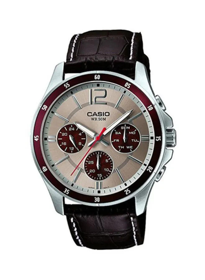 CASIO Men's Water Resistant Leather Band Chronograph Watch MTP-1374L-7A1DF - 44 mm - Brown