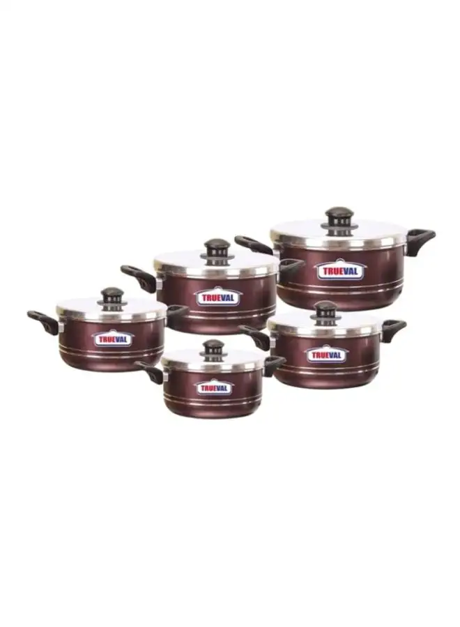 TRUEVAL 10-Piece Stew Pot WIth Lid Set Dark Red/Silver 16, 18, 20, 22, 24cm