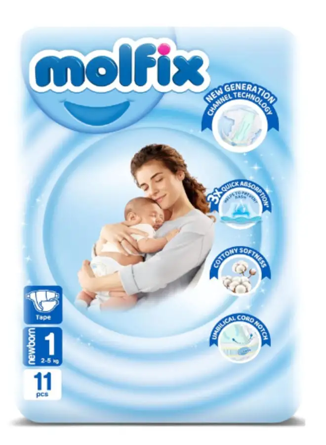 Molfix 11 Piece -Comfort Fix Diapers 2-5 Kg, Small Pack Size 1