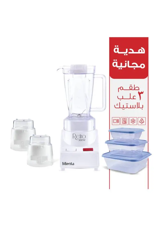 Mienta Mienta - Blender - Retro 500 - With Grater & Grinder With 3 Free Plastic Box 1.25 L 500 W Bl-721 Clear