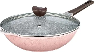 Neoflam mitra granite wok frying pan with lid, 34 cm - rose