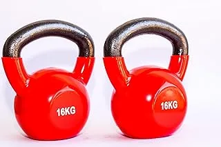 مجموعة Kettlebells من قطعتين باللون الأحمر سعة 16 كجم مع مقبض أسود