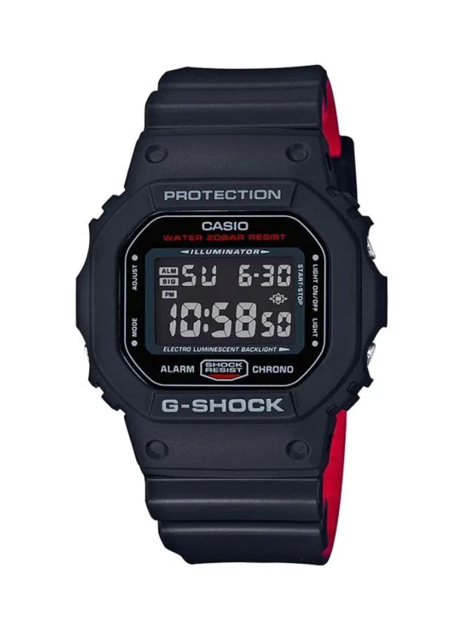 G-SHOCK ساعة يد رقمية بسوار من الراتنج على شكل مثمن 49 ملم - أسود - DW-5600HR-1DR